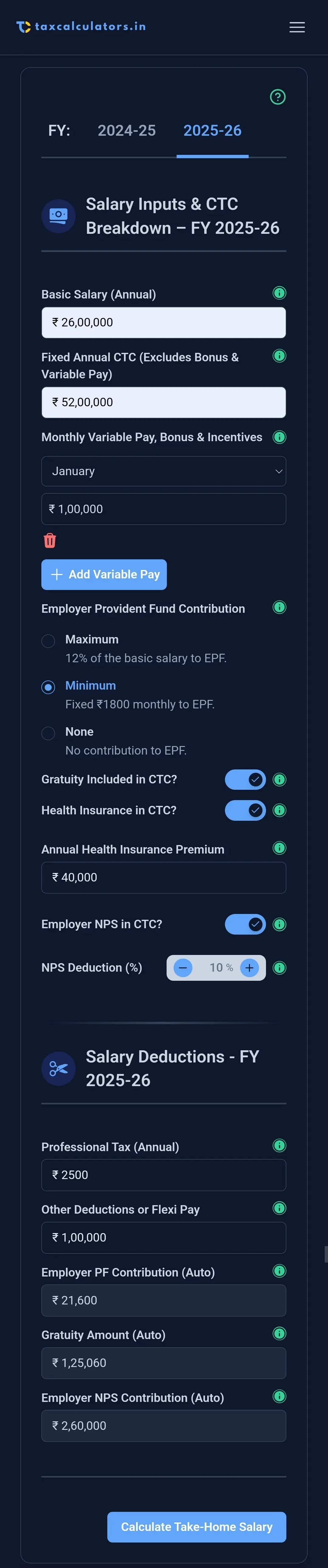 Salary Calculator Input Form – Mobile View